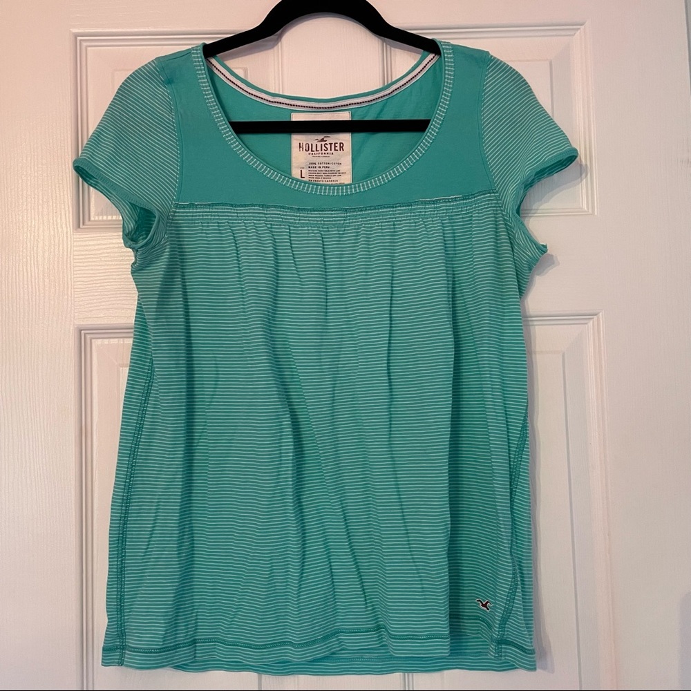 Hollister Aqua Striped Short Sleeve Shirt